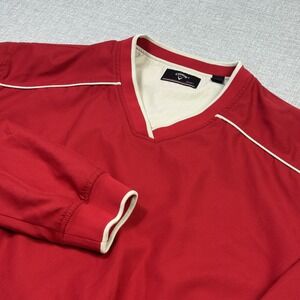 Callaway Jacket Mens L Red Windbreaker Pullover Lined Golf Sport Band Collar
